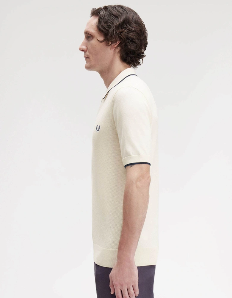 Mens Pique Stitch Knitted Polo Shirt - Silky Peach R33