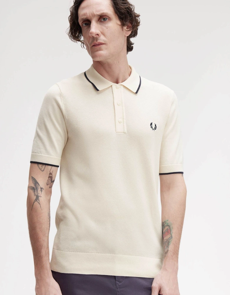 Mens Pique Stitch Knitted Polo Shirt - Silky Peach R33