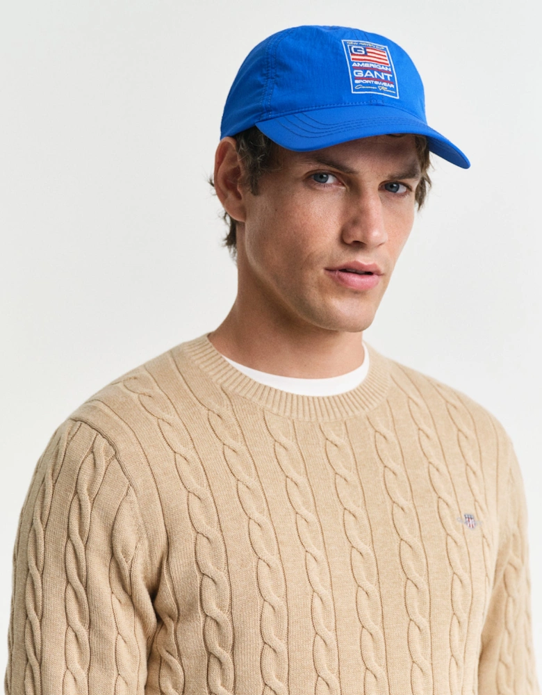 Mens Cotton Cable Knit Crew Neck Jumper - 296 Khaki Mel