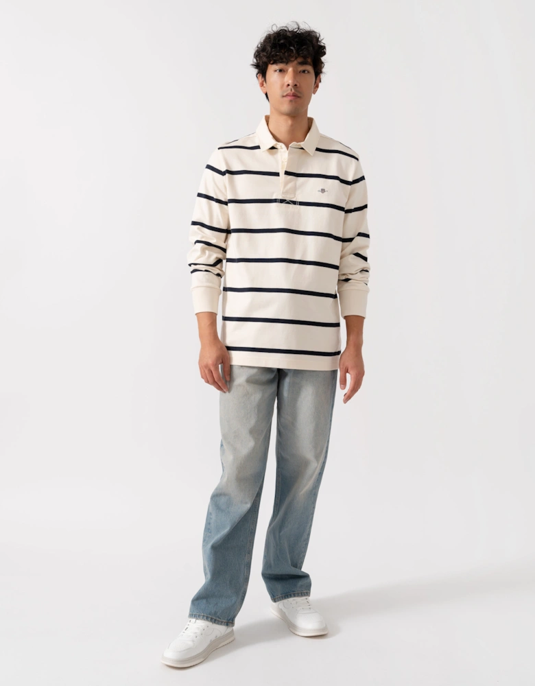 Mens Thin Stripe Heavy Rugger - 130 Cream