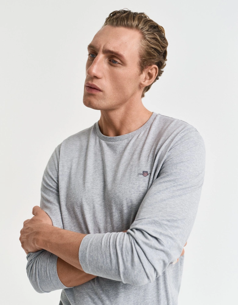 Mens Regular Fit Long Sleeve Shield Logo T-Shirt - 93 Grey Melange