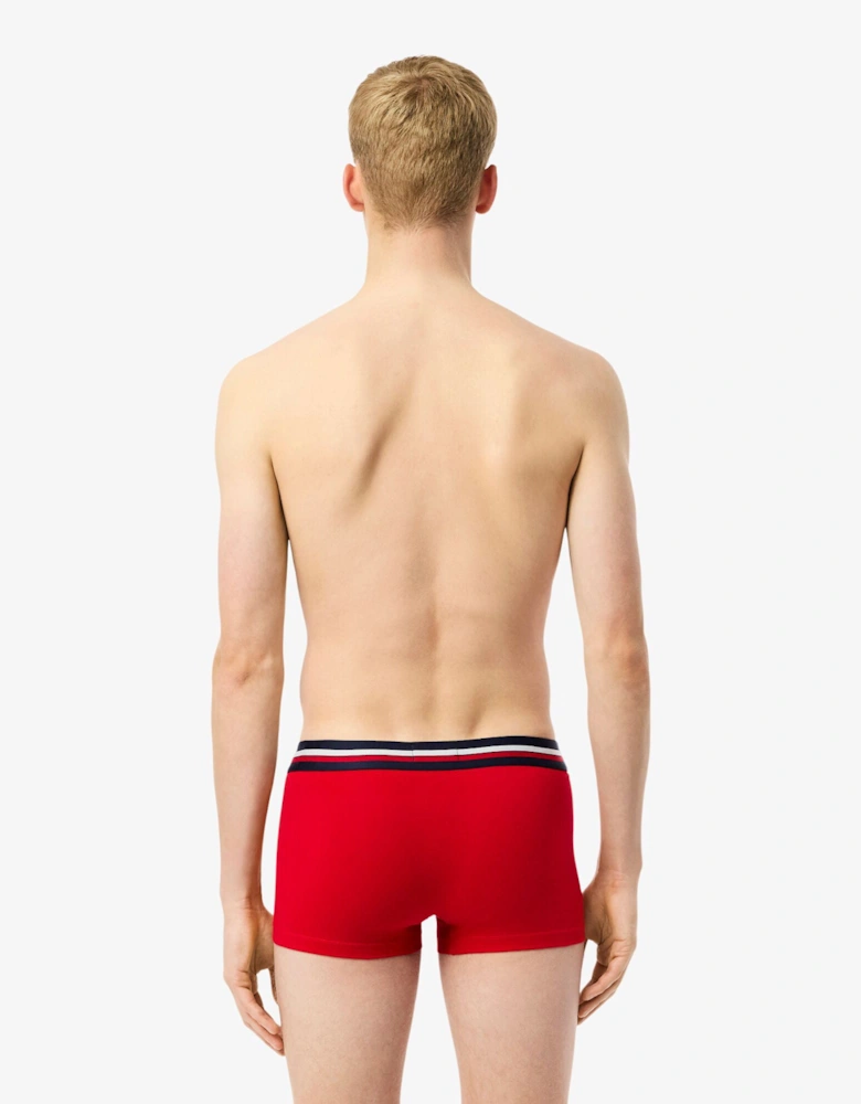 3-Pack Tricolour Waist Stretch Cotton Mens Trunks - Navy Blue/Silver Chine-Red W34