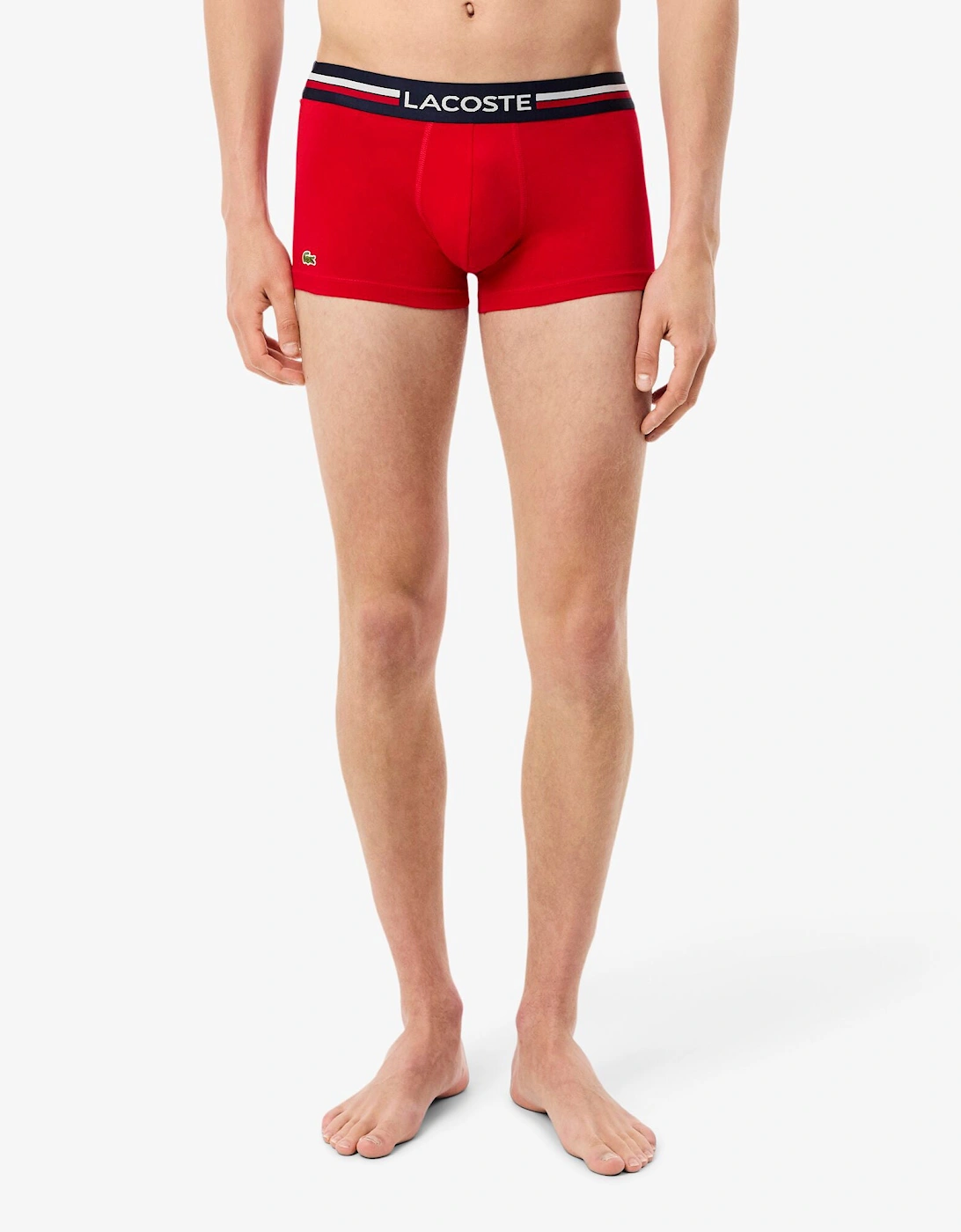 3-Pack Tricolour Waist Stretch Cotton Mens Trunks - Navy Blue/Silver Chine-Red W34