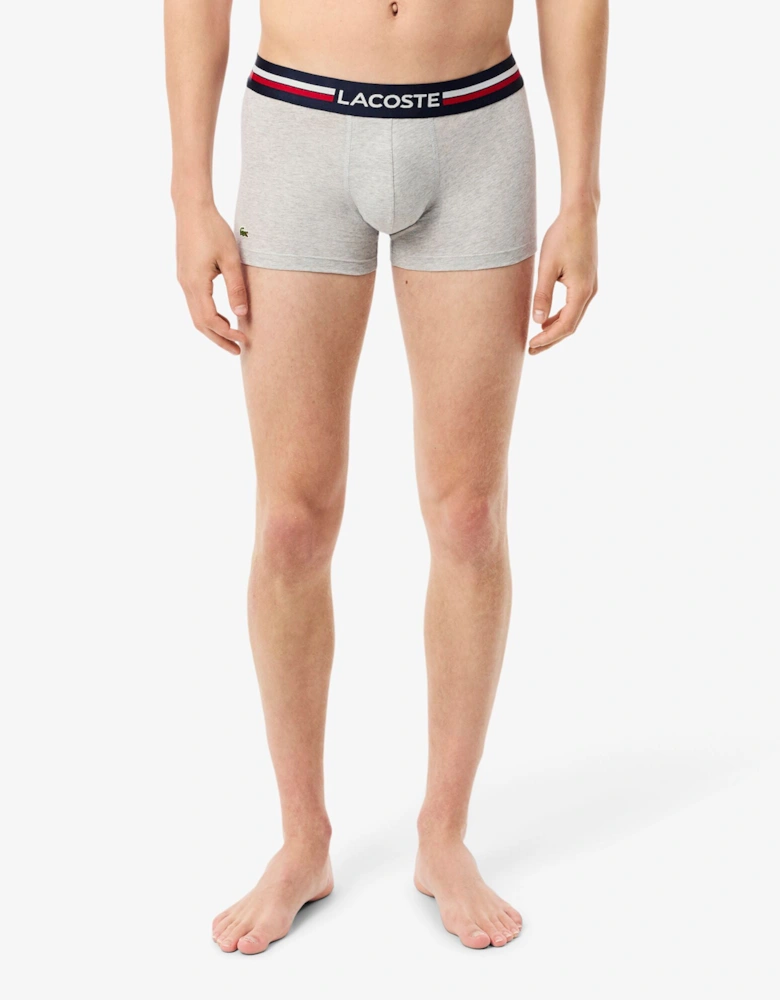 3-Pack Tricolour Waist Stretch Cotton Mens Trunks - Navy Blue/Silver Chine-Red W34