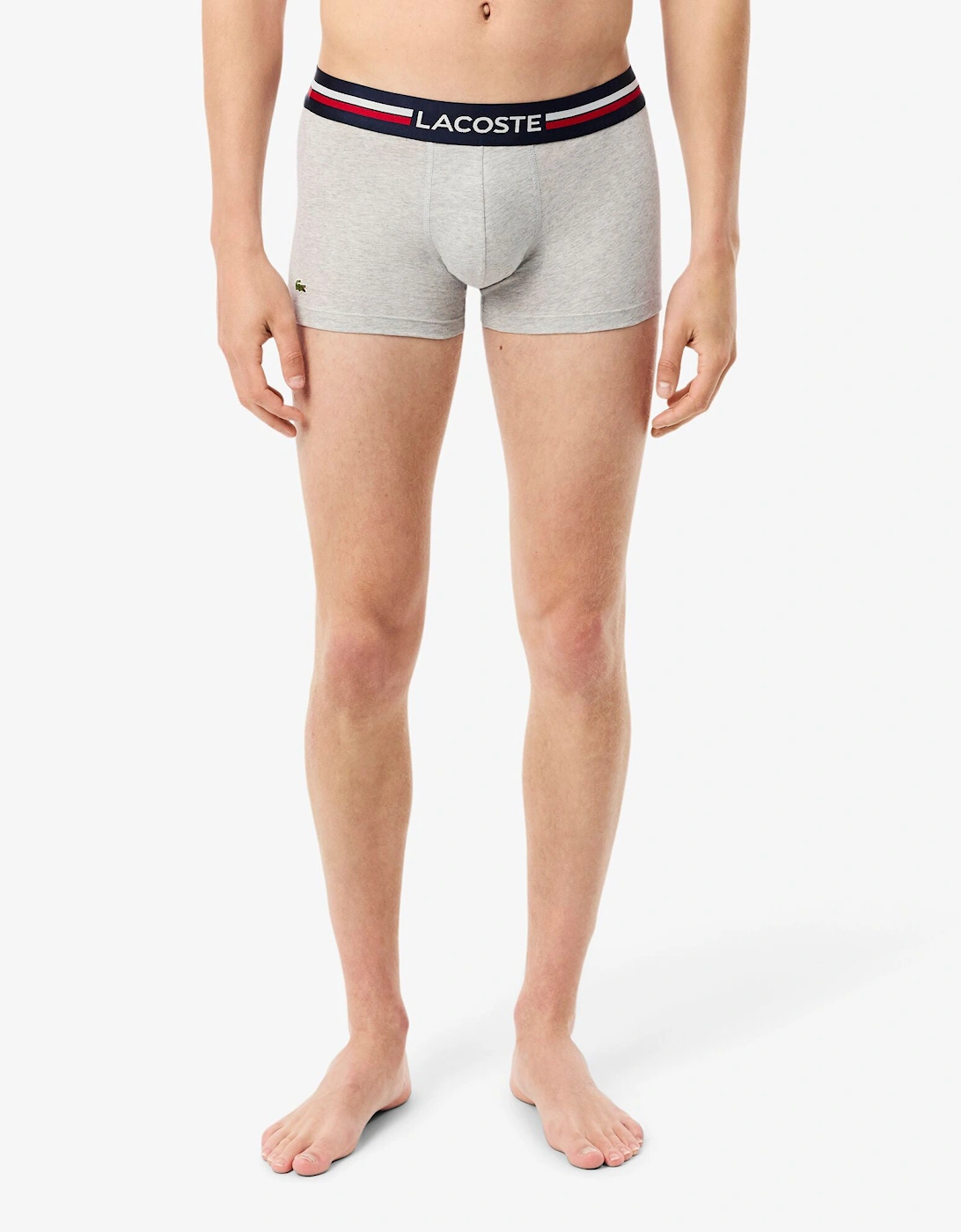 3-Pack Tricolour Waist Stretch Cotton Mens Trunks - Navy Blue/Silver Chine-Red W34