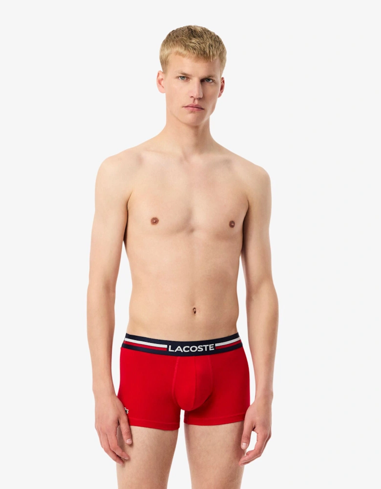 3-Pack Tricolour Waist Stretch Cotton Mens Trunks - Navy Blue/Silver Chine-Red W34