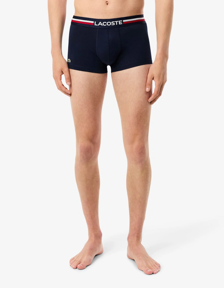 3-Pack Tricolour Waist Stretch Cotton Mens Trunks - Navy Blue/Silver Chine-Red W34