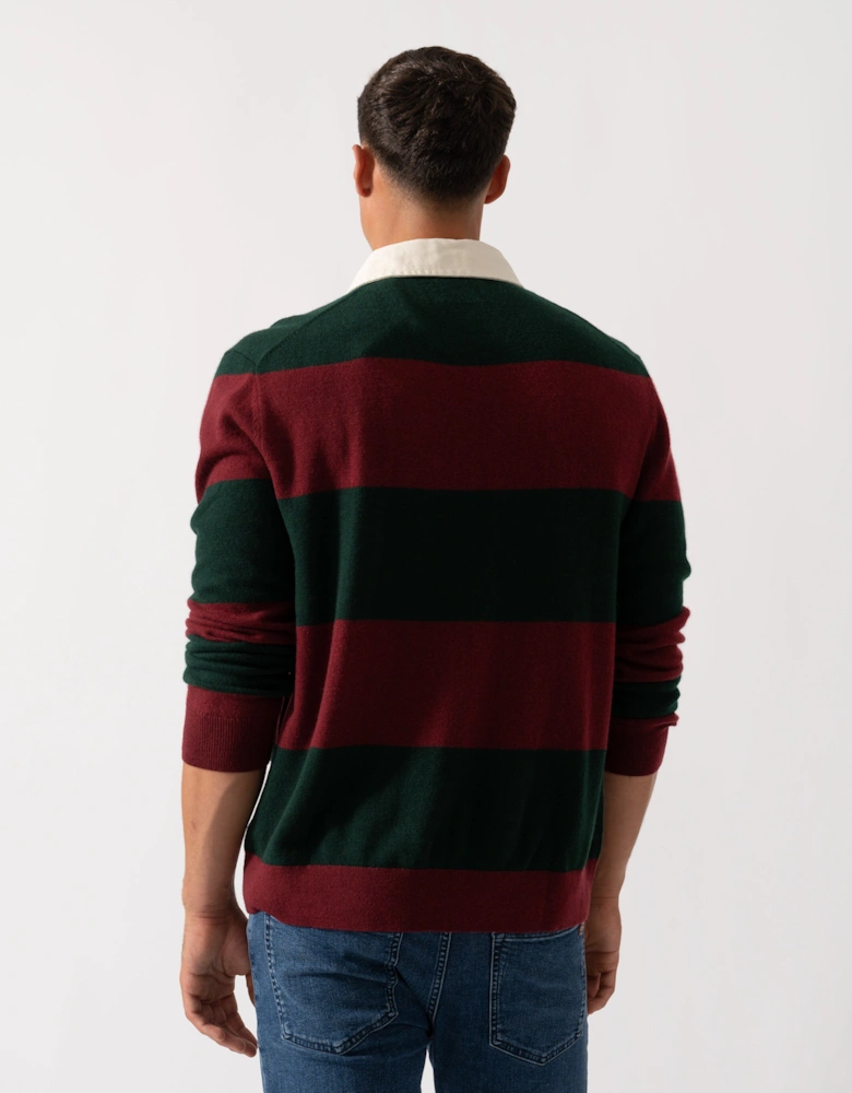 Mens Extrafine Lambswool Striped Long Sleeve Polo - 374 Tartan Green