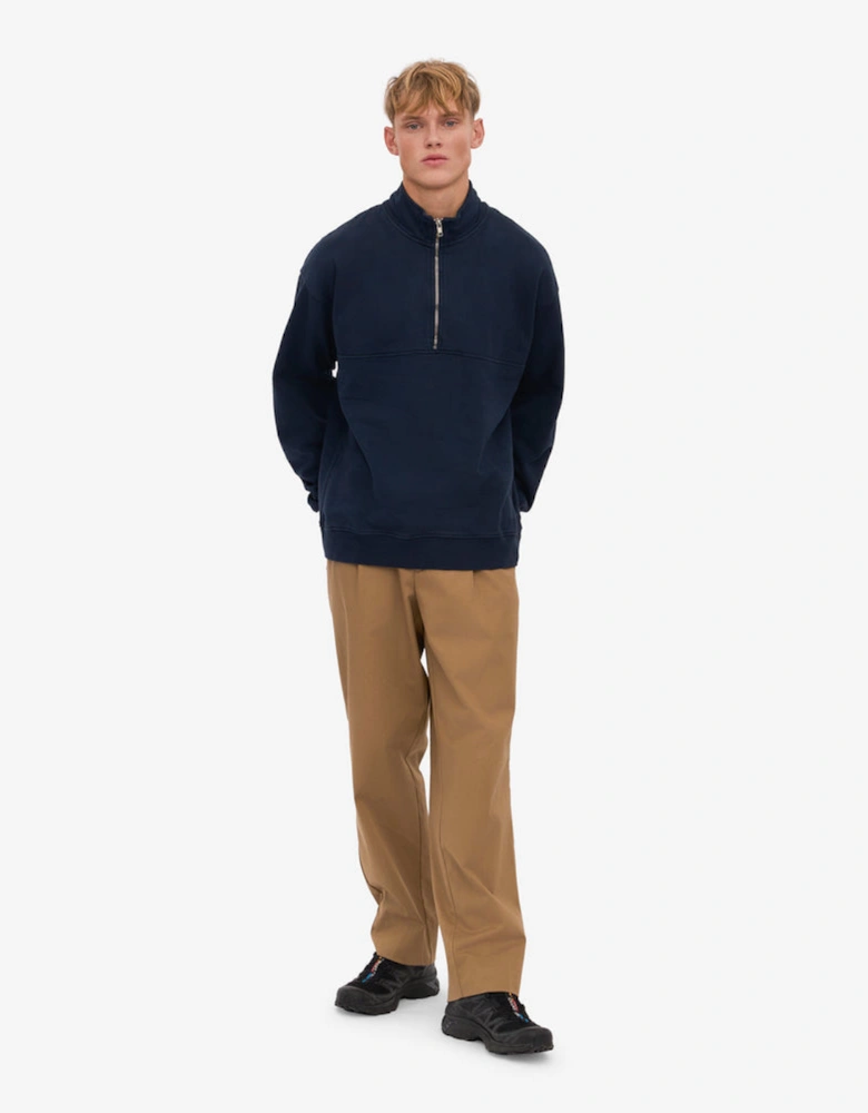 Organic Quarter Zip Sweatshirt - Navy Blue