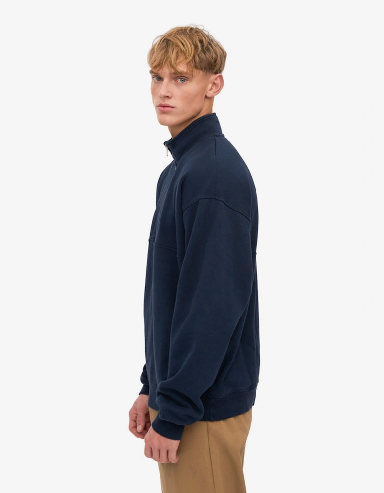 Organic Quarter Zip Sweatshirt - Navy Blue