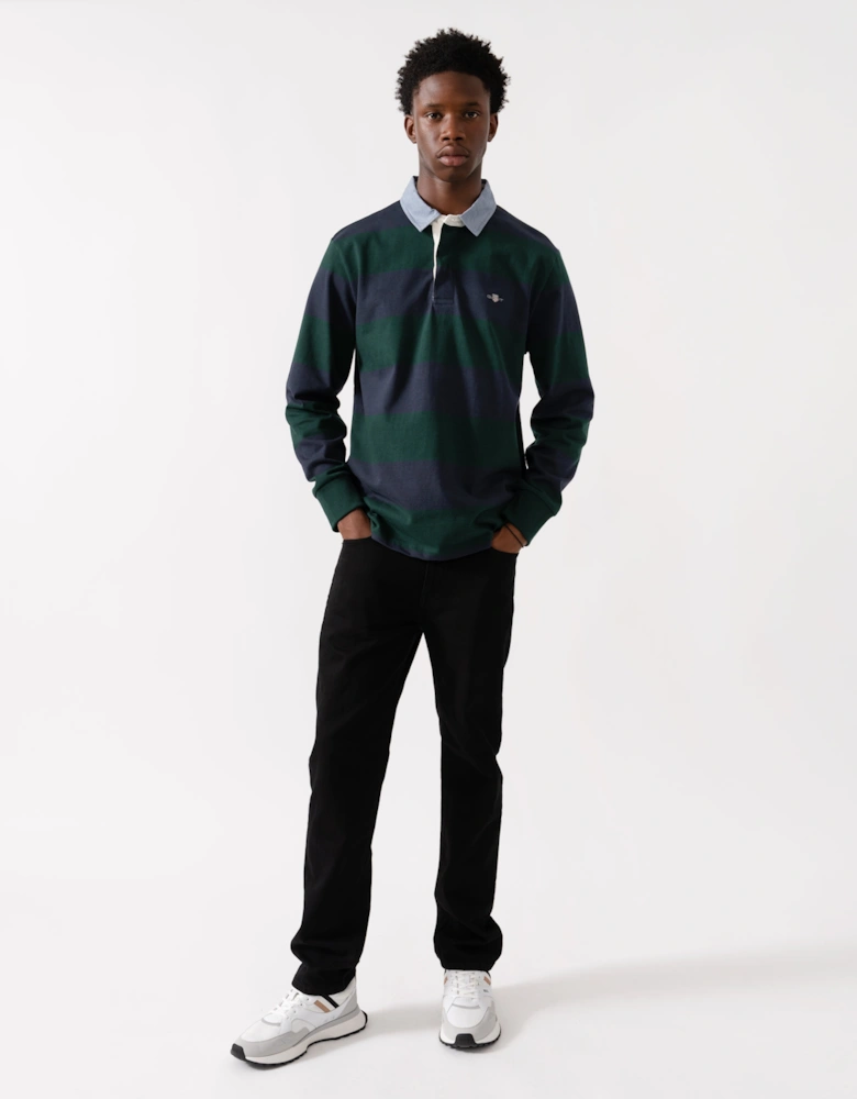 Mens Regular Fit Chambray Stripe Heavy Rugger - 374 Tartan Green