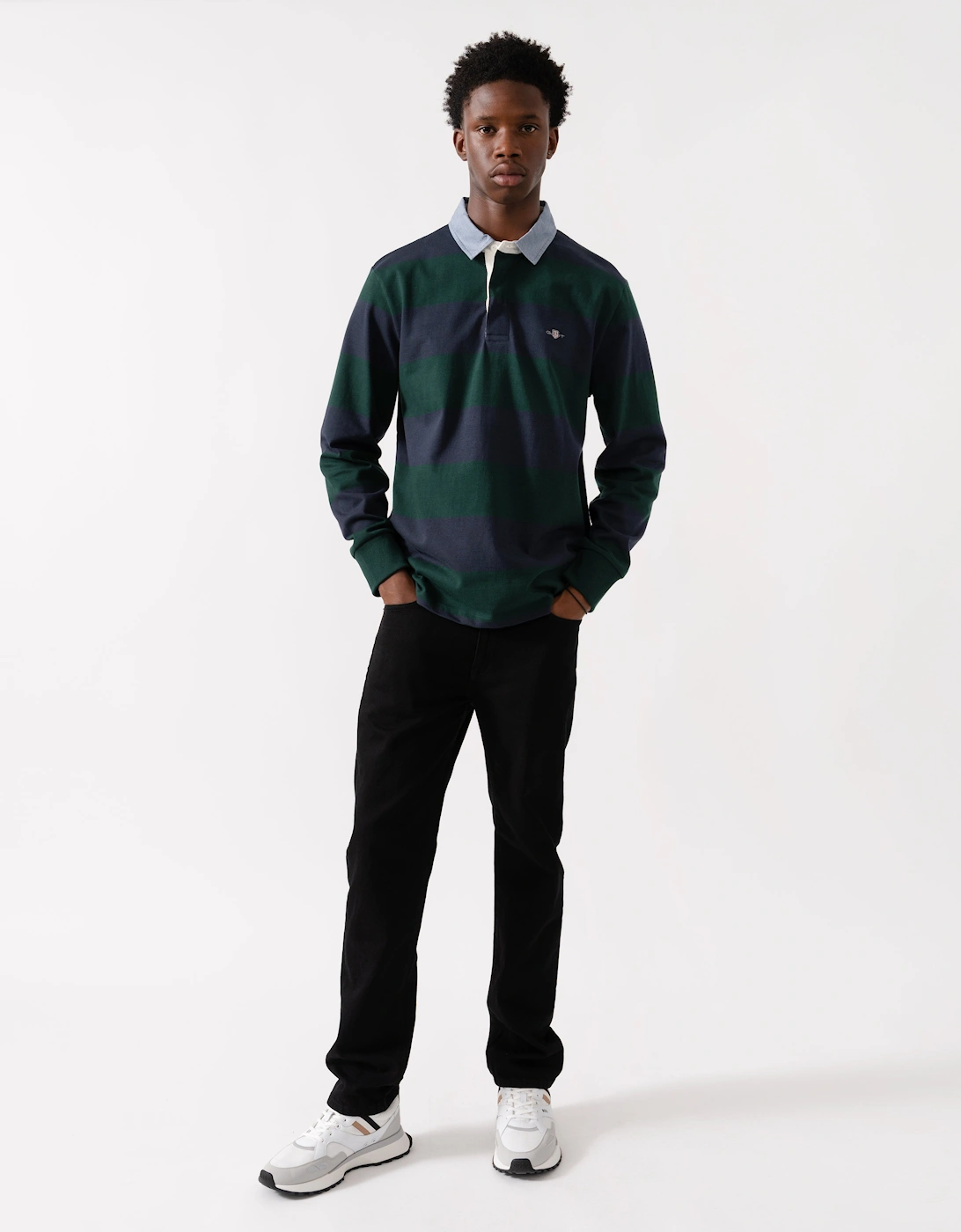 Mens Regular Fit Chambray Stripe Heavy Rugger - 374 Tartan Green