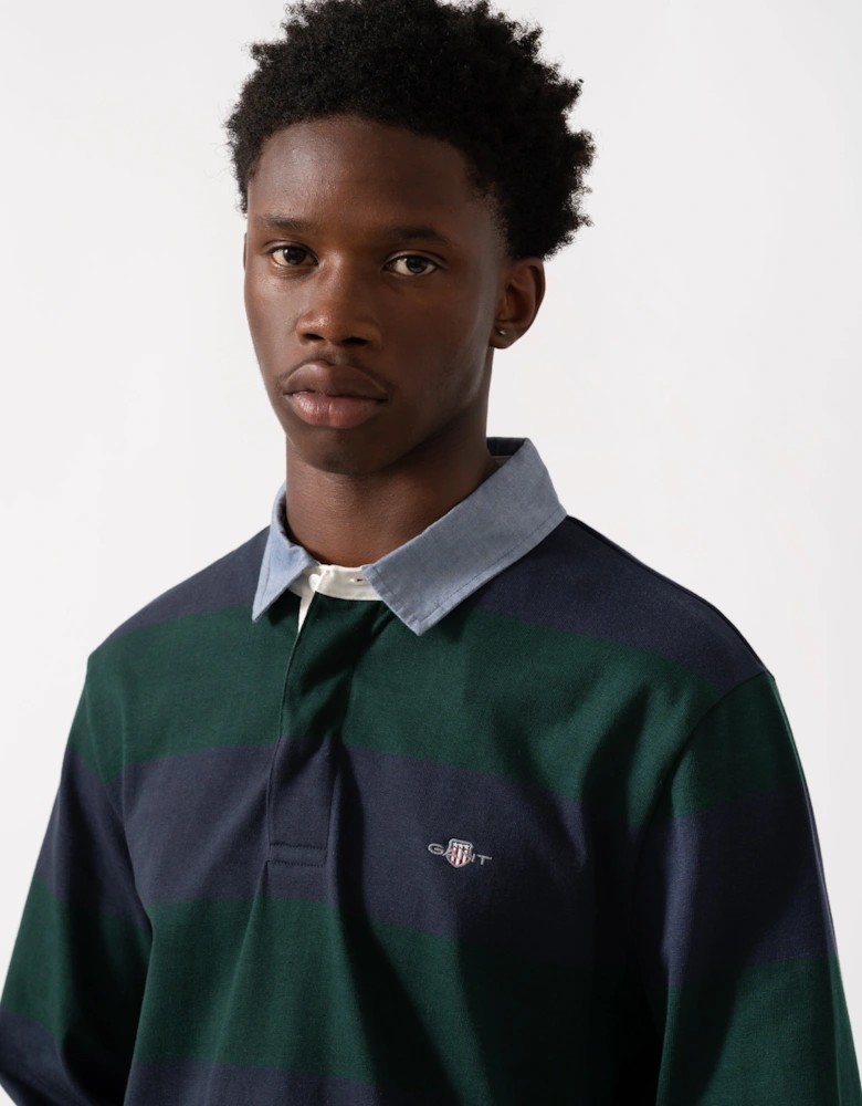 Mens Regular Fit Chambray Stripe Heavy Rugger - 374 Tartan Green