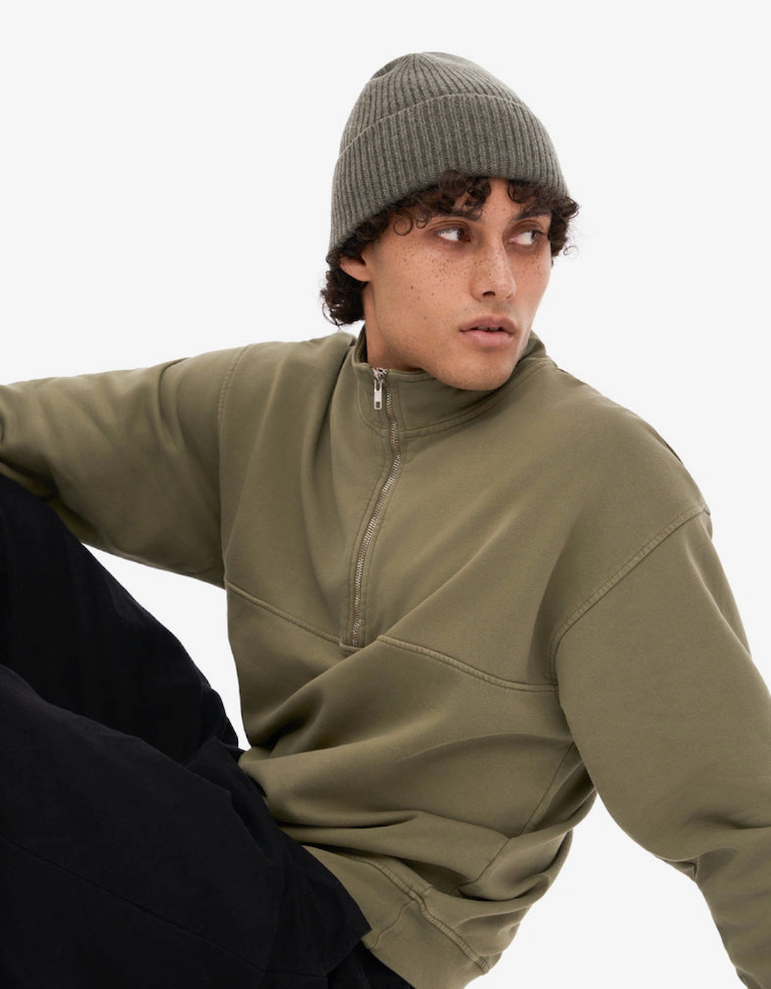Organic Quarter Zip Sweatshirt - Dusty Olive