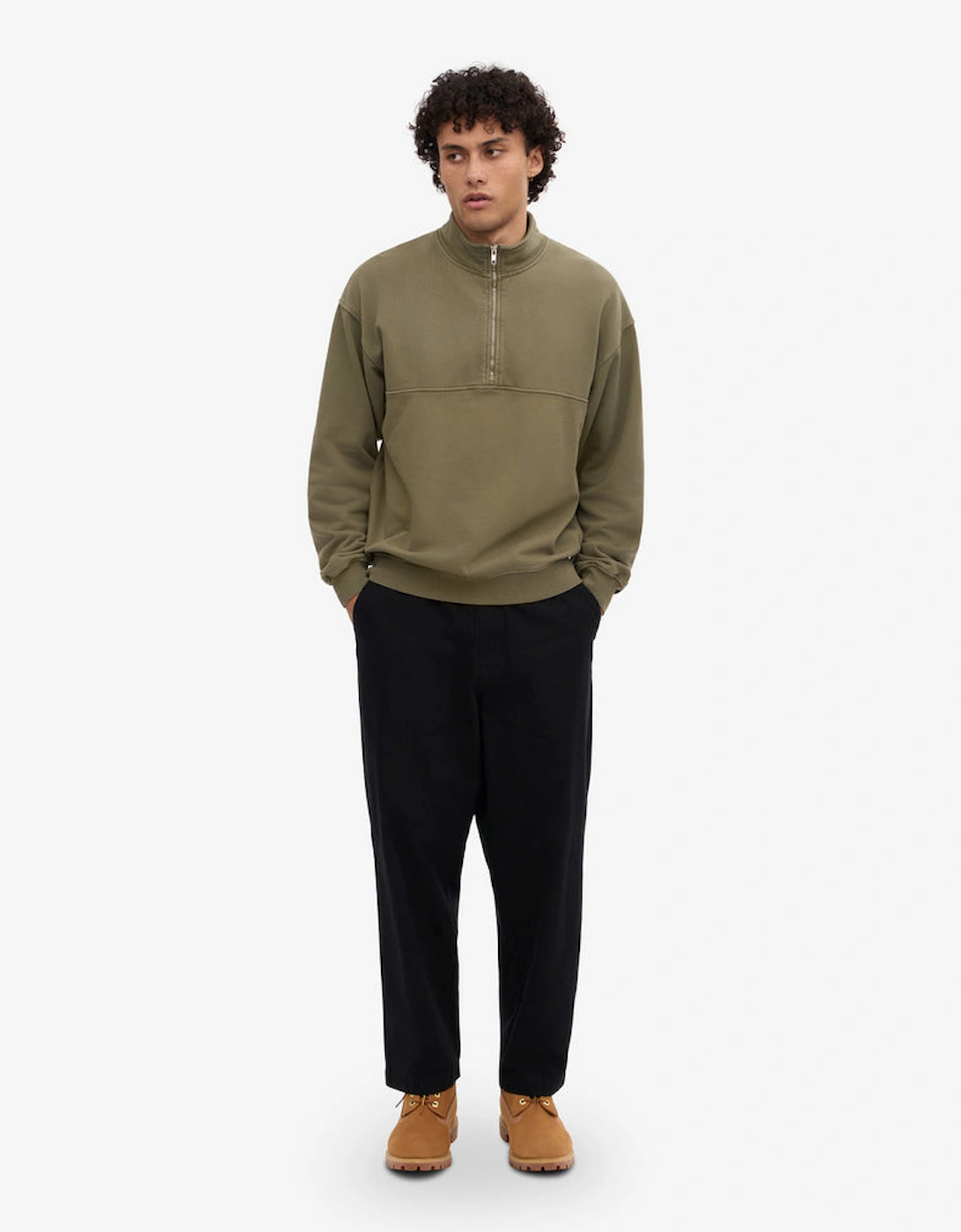 Organic Quarter Zip Sweatshirt - Dusty Olive