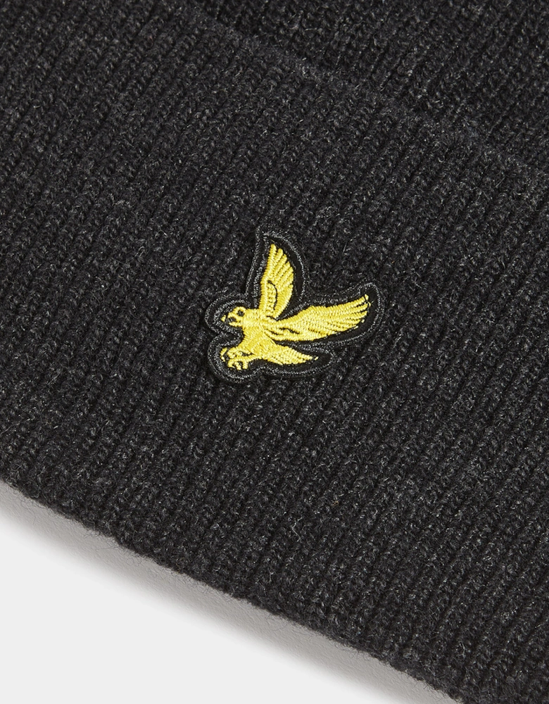 Lyle & Scott Lambswool Blend Ribbed Beanie - W155 Jet Black Marl