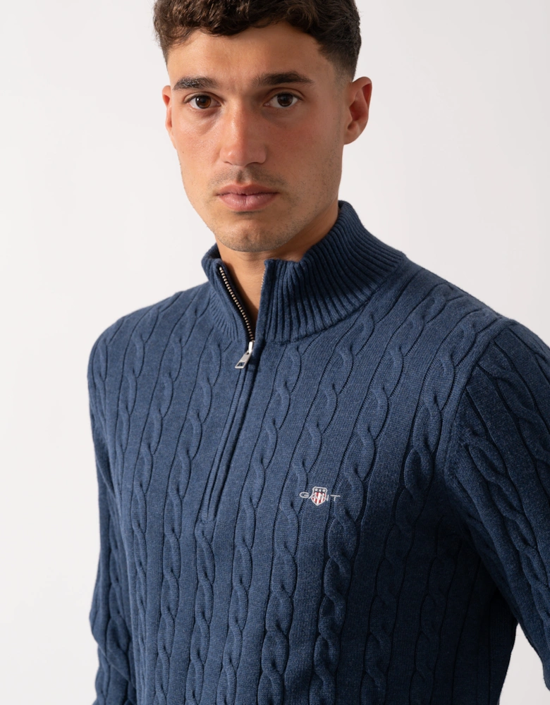 Mens Cotton Cable Half Zip Jumper - 902 Dark Jeansblue Melange