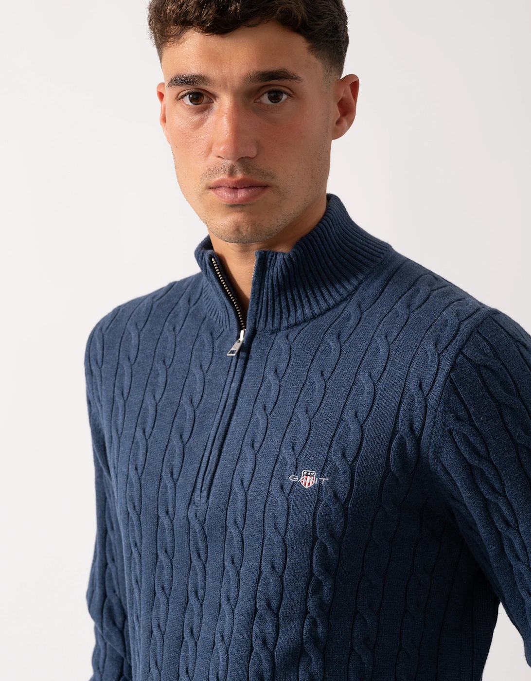 Mens Cotton Cable Half Zip Jumper - 902 Dark Jeansblue Melange