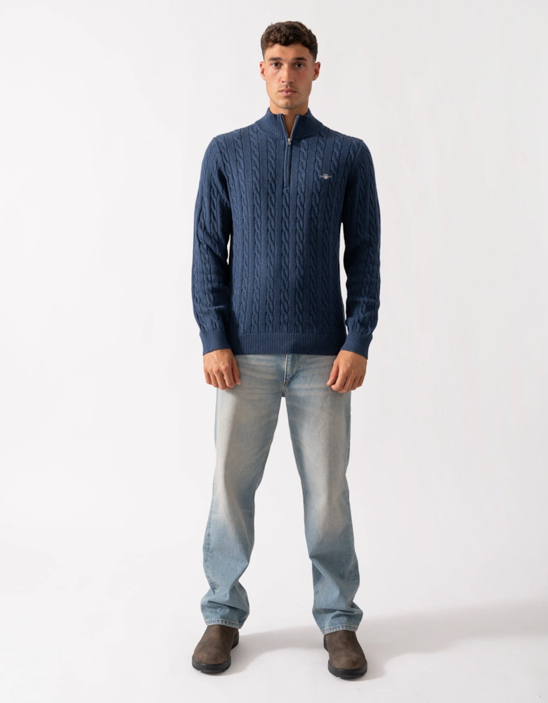 Mens Cotton Cable Half Zip Jumper - 902 Dark Jeansblue Melange