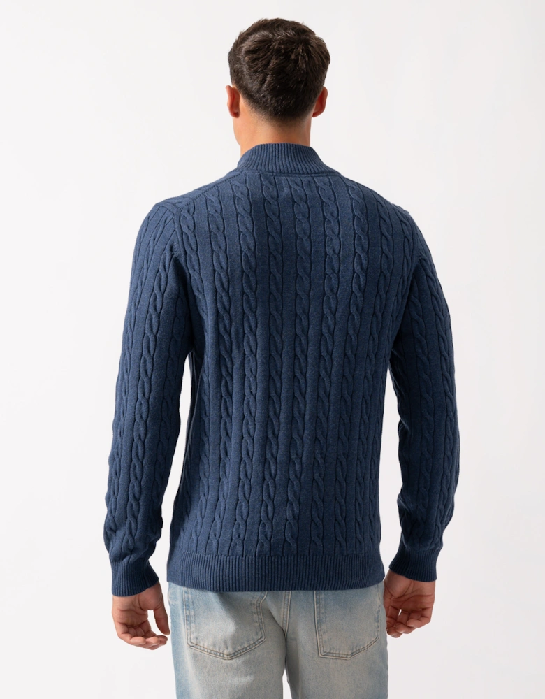 Mens Cotton Cable Half Zip Jumper - 902 Dark Jeansblue Melange
