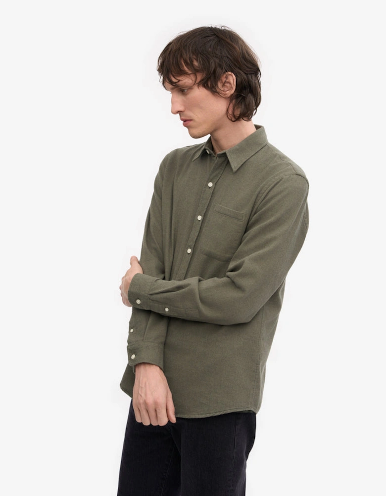 Mens Organic Flannel Shirt - Dusty Olive