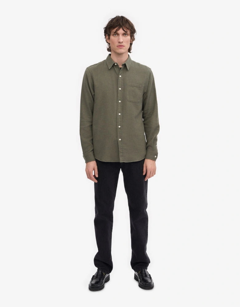 Mens Organic Flannel Shirt - Dusty Olive