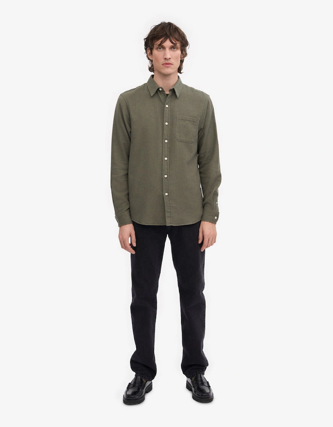 Mens Organic Flannel Shirt - Dusty Olive