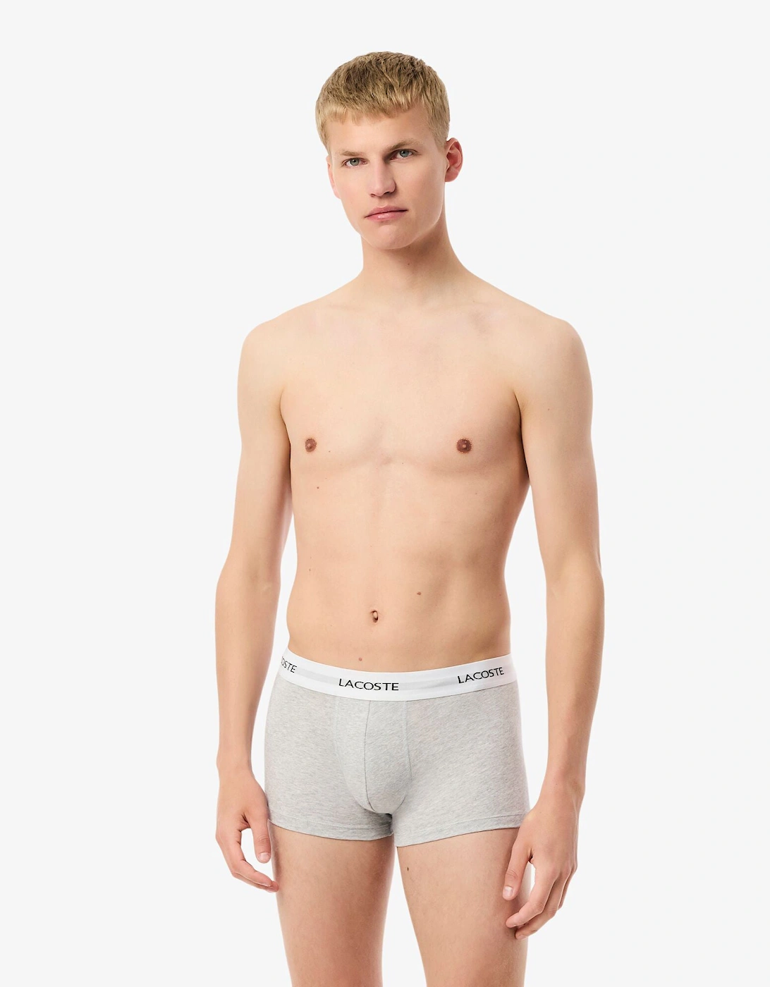 3-Pack Duo Waistband Stretch Cotton Mens Trunks - Black/White-Silver Chine NUA