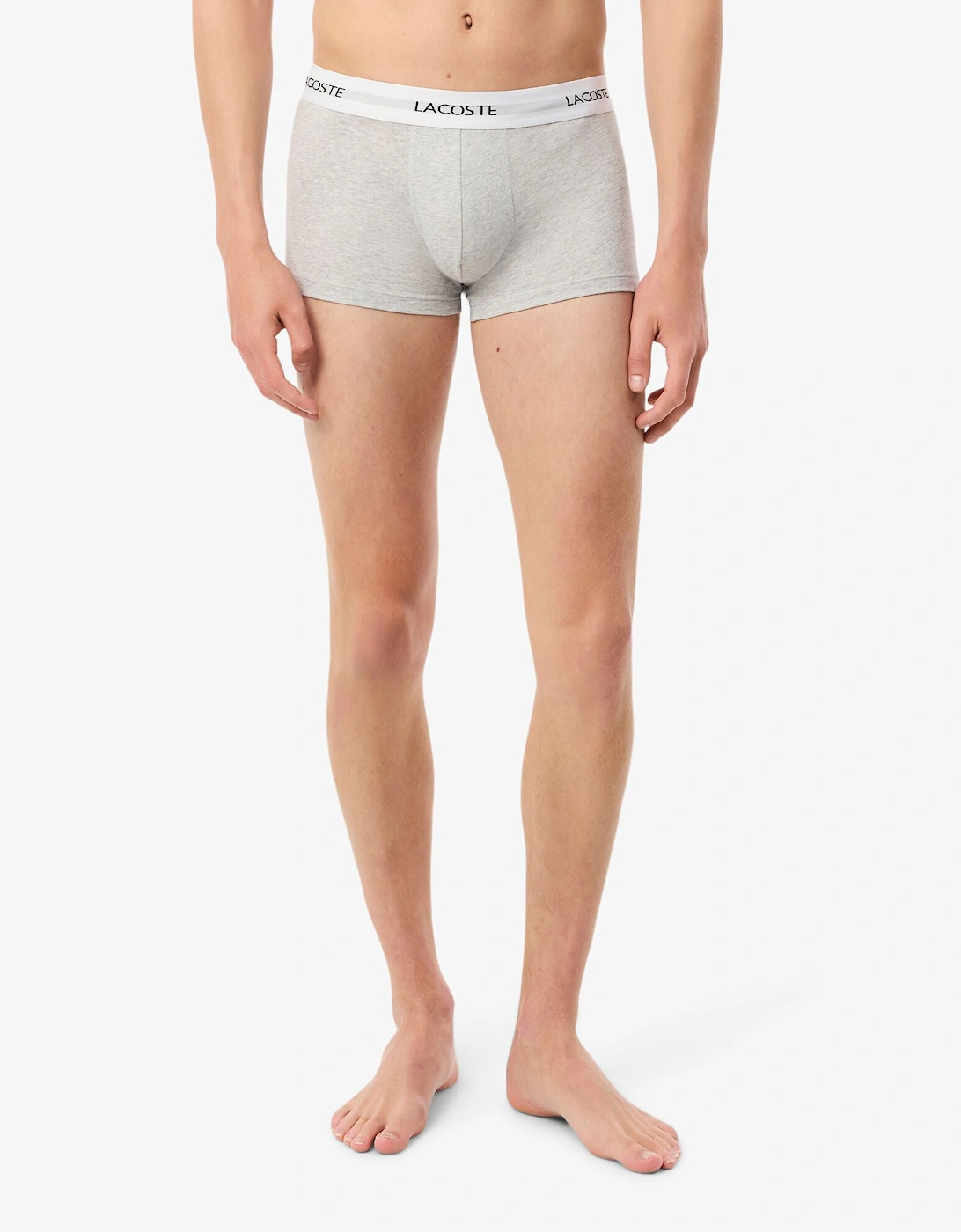 3-Pack Duo Waistband Stretch Cotton Mens Trunks - Black/White-Silver Chine NUA