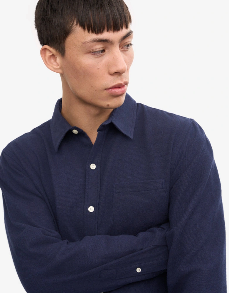 Mens Organic Flannel Shirt - Navy Blue