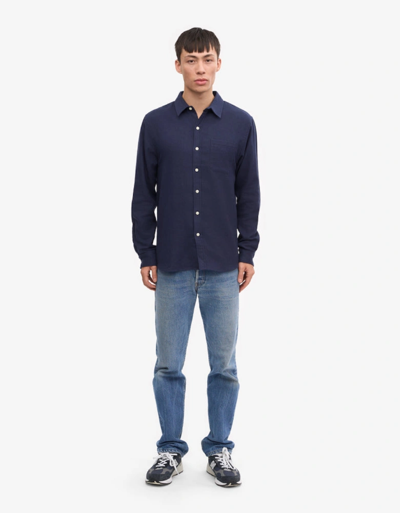 Mens Organic Flannel Shirt - Navy Blue