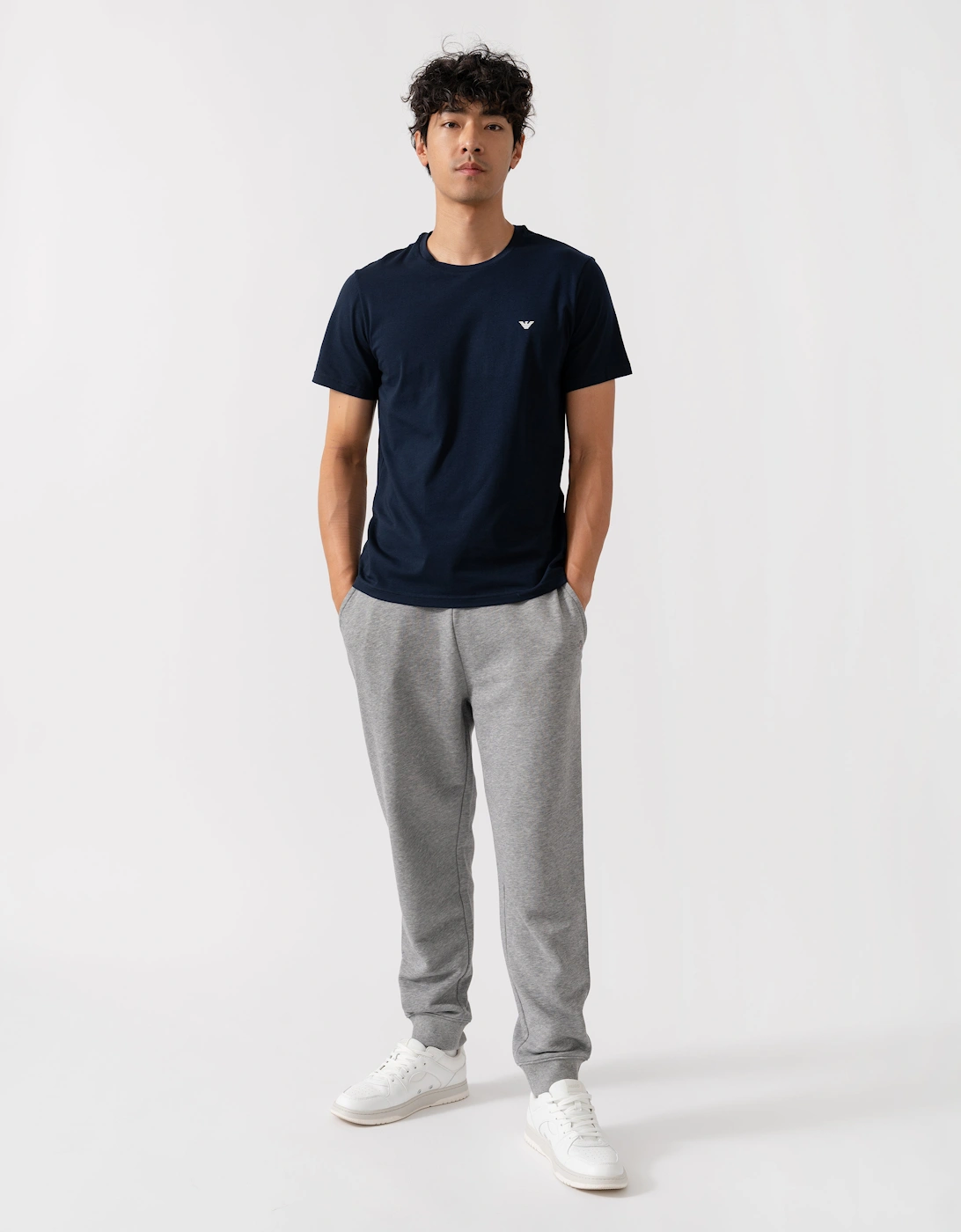 2 Pack Mens Eagle Logo Loungewear T-Shirt - Armani Blue/White MB088