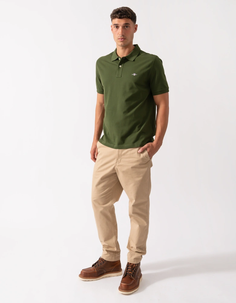 Mens Regular Fit Short Sleeve Shield Logo Pique Polo - 360 Country Green