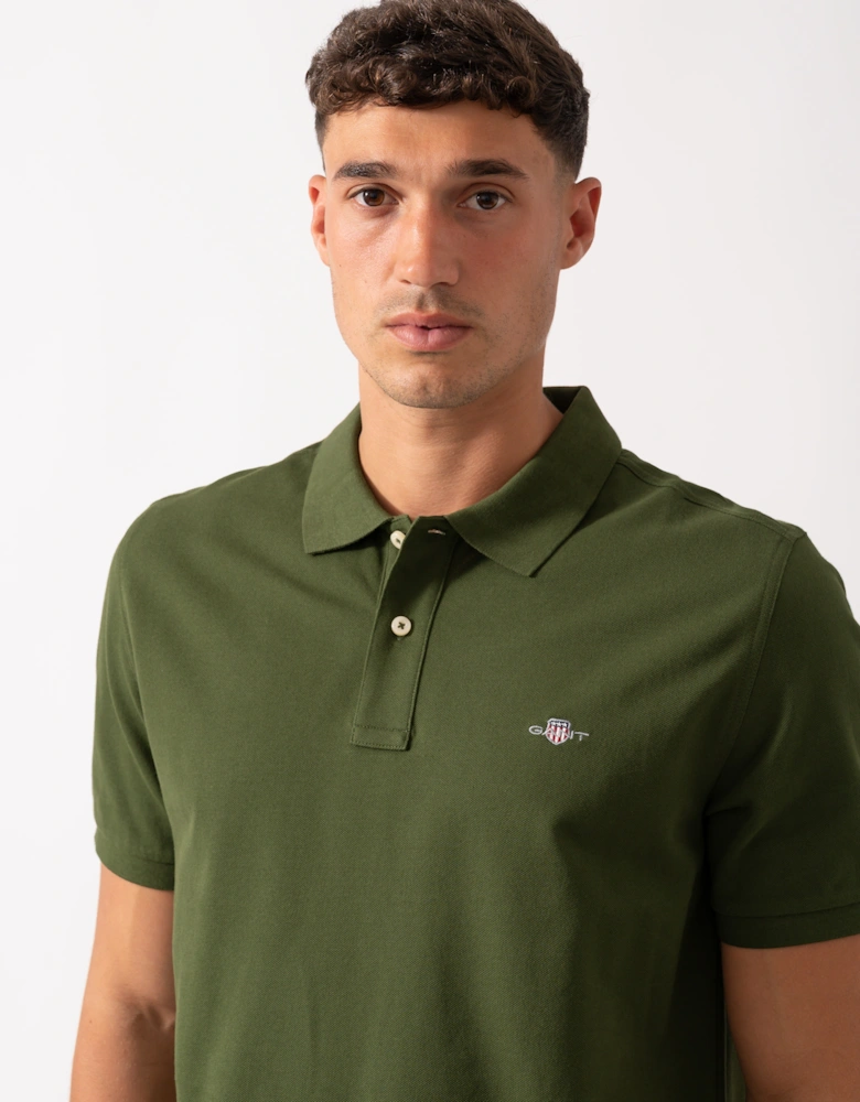 Mens Regular Fit Short Sleeve Shield Logo Pique Polo - 360 Country Green