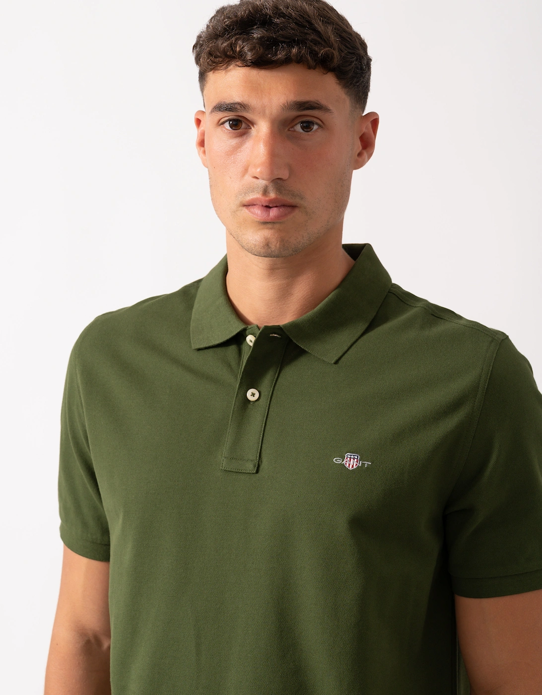 Mens Regular Fit Short Sleeve Shield Logo Pique Polo - 360 Country Green
