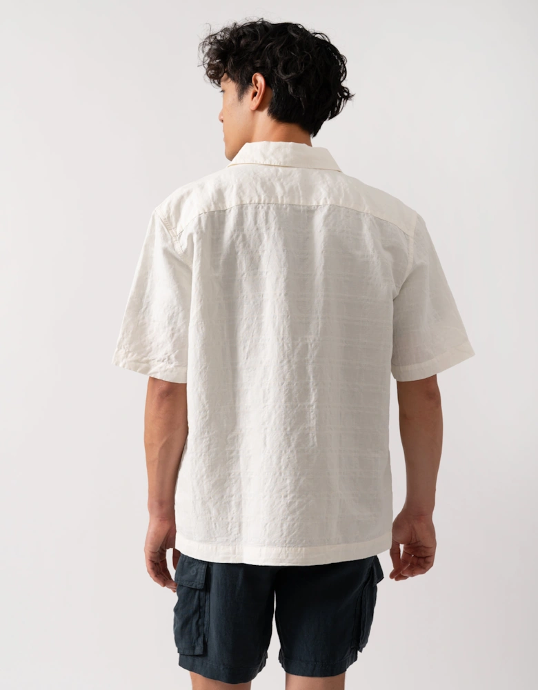 Mens Jacquard Linen Blend Shirt - Light Ecru 760