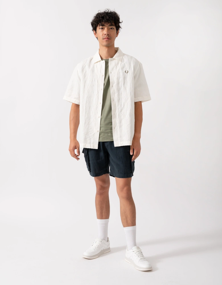 Mens Jacquard Linen Blend Shirt - Light Ecru 760