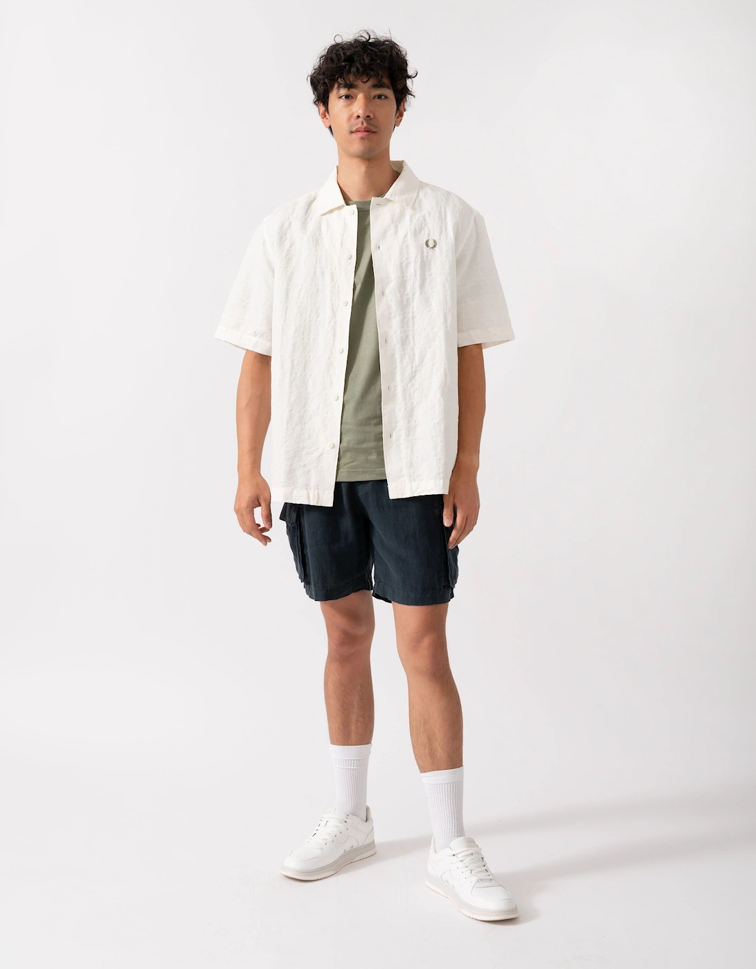 Mens Jacquard Linen Blend Shirt - Light Ecru 760