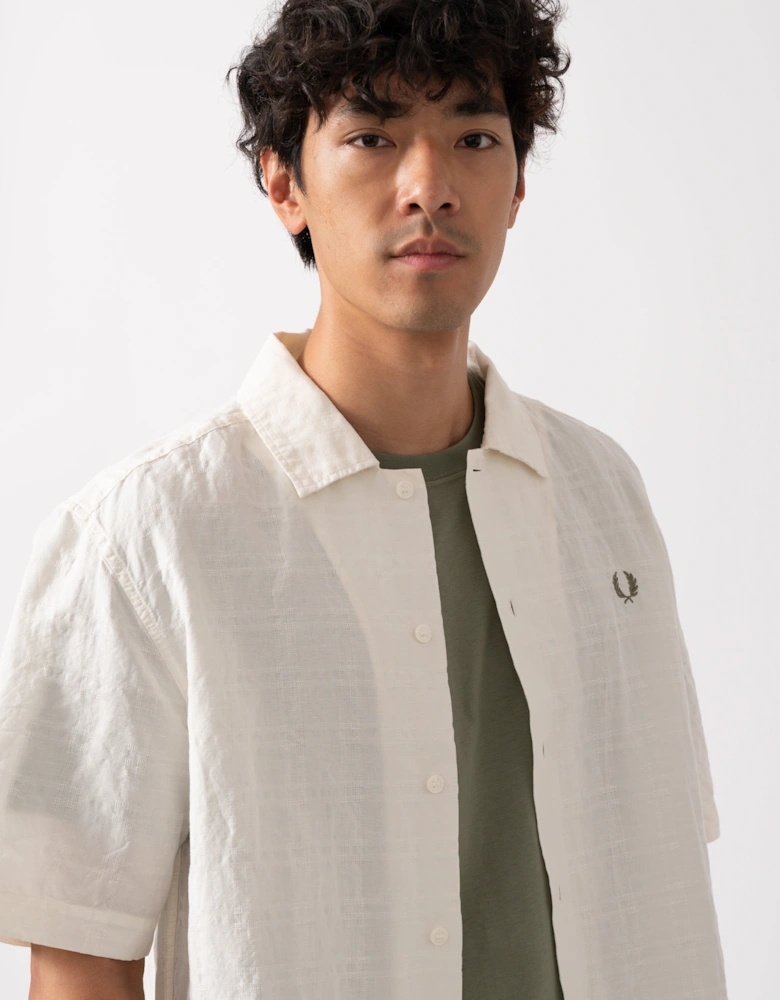 Mens Jacquard Linen Blend Shirt - Light Ecru 760