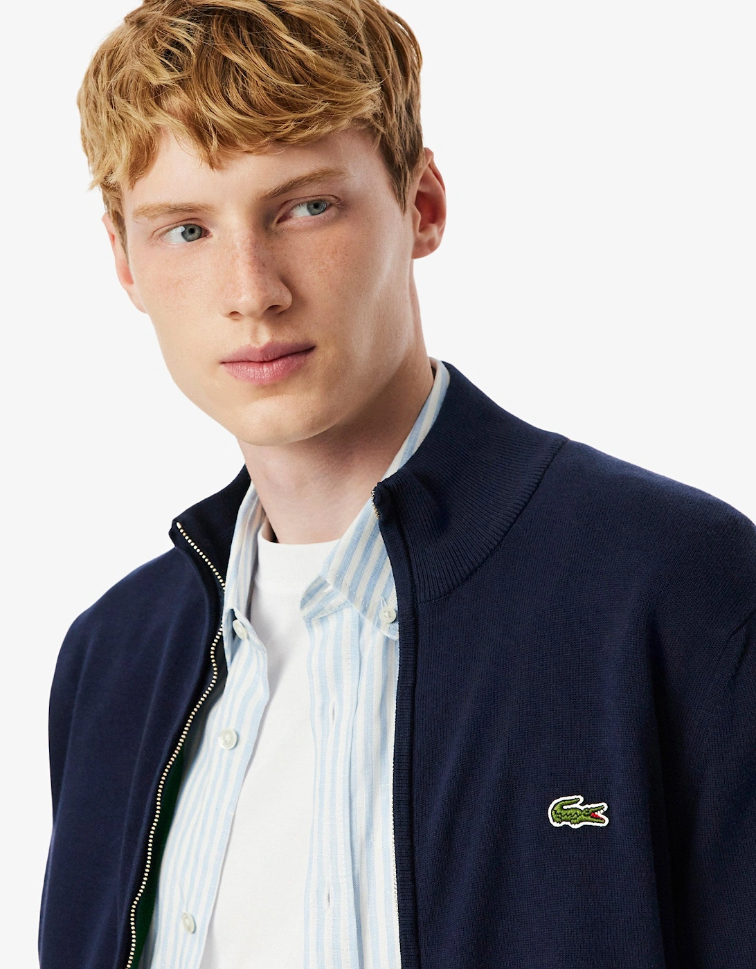 High Neck Zipped Cotton Mens Sweater - Navy Blue 166