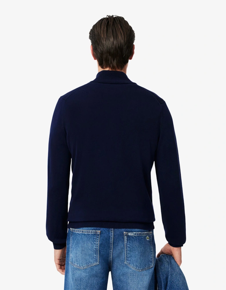 High Neck Zipped Cotton Mens Sweater - Navy Blue 166