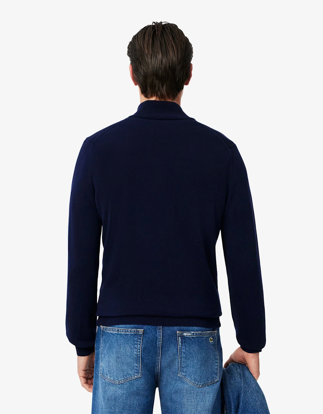 High Neck Zipped Cotton Mens Sweater - Navy Blue 166