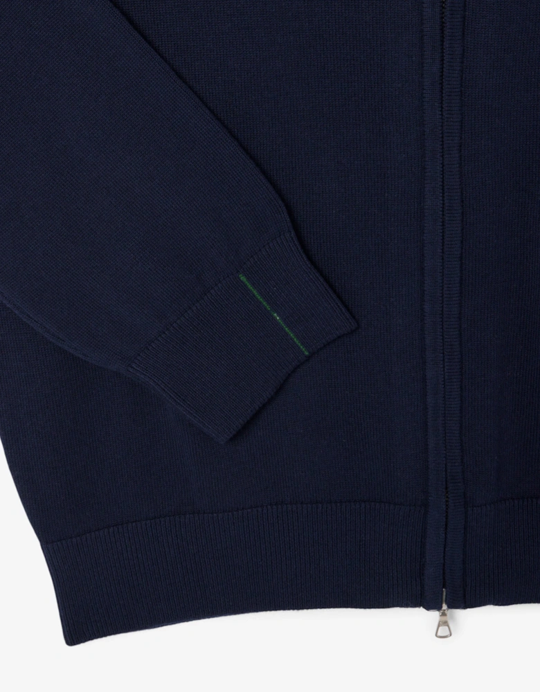 High Neck Zipped Cotton Mens Sweater - Navy Blue 166