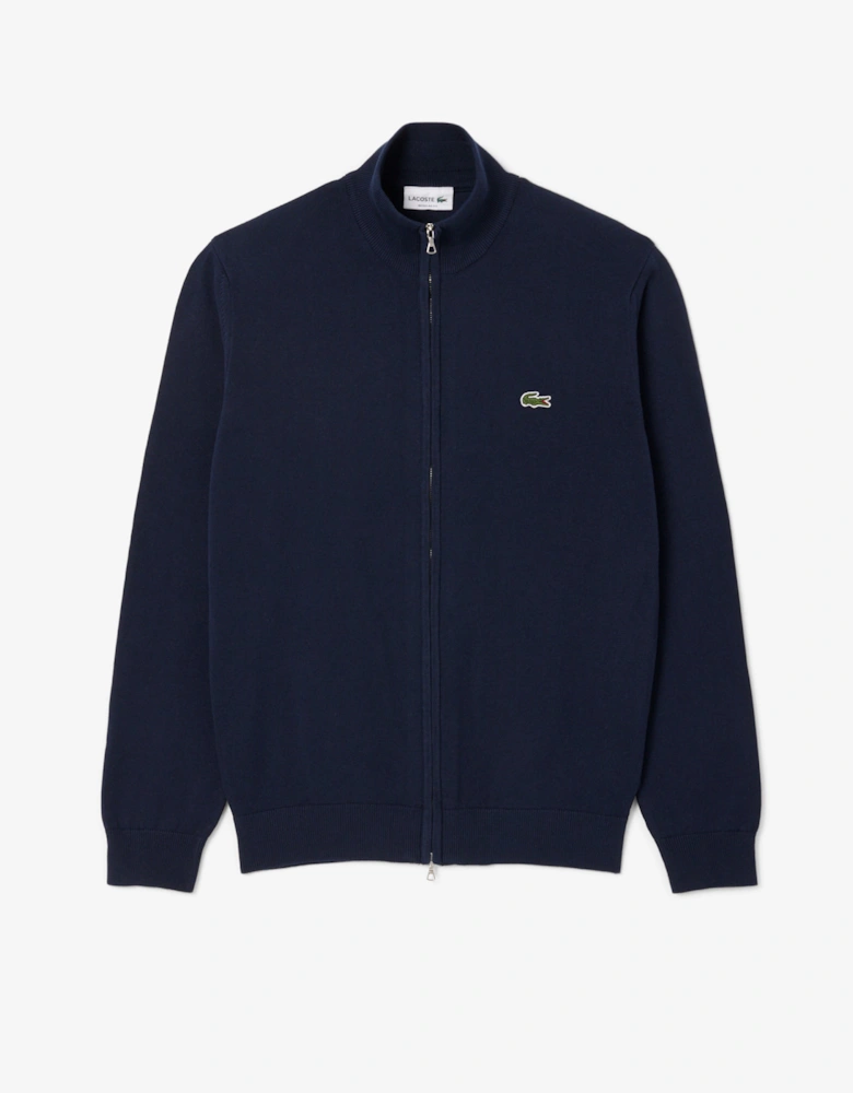 High Neck Zipped Cotton Mens Sweater - Navy Blue 166