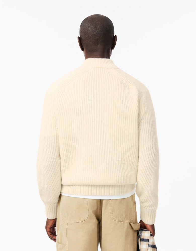 High Zip Neck Thick Rib Knit Mens Wool Sweater - Lapland XFJ