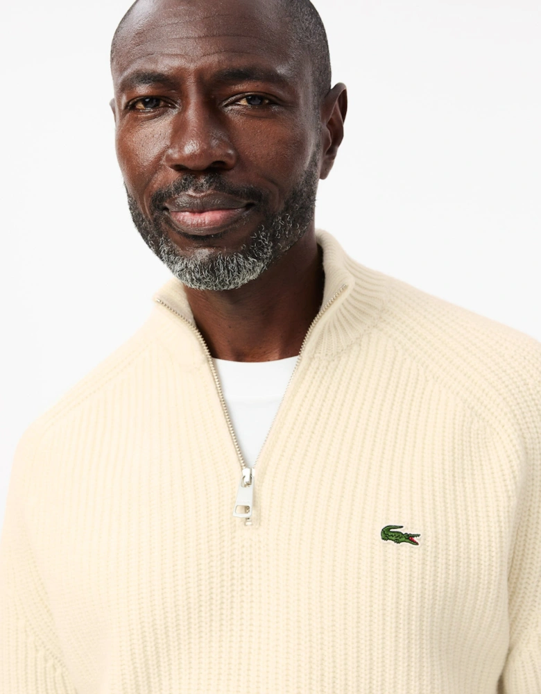 High Zip Neck Thick Rib Knit Mens Wool Sweater - Lapland XFJ