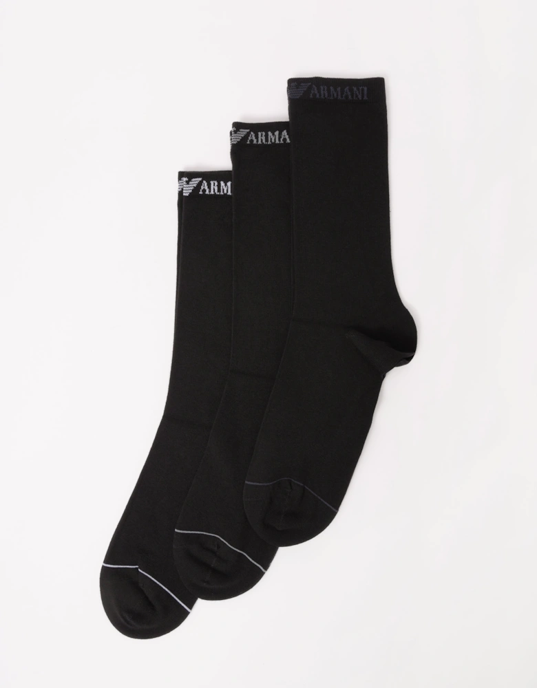 3 Pack Mens Eagle Logo Sport Socks - Black/Black/Black MC215
