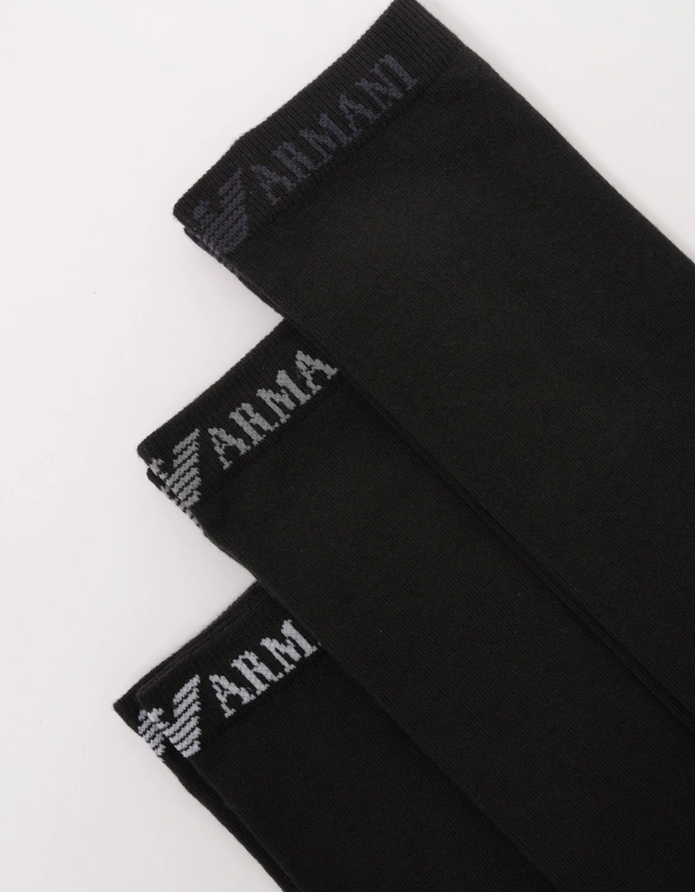 3 Pack Mens Eagle Logo Sport Socks - Black/Black/Black MC215