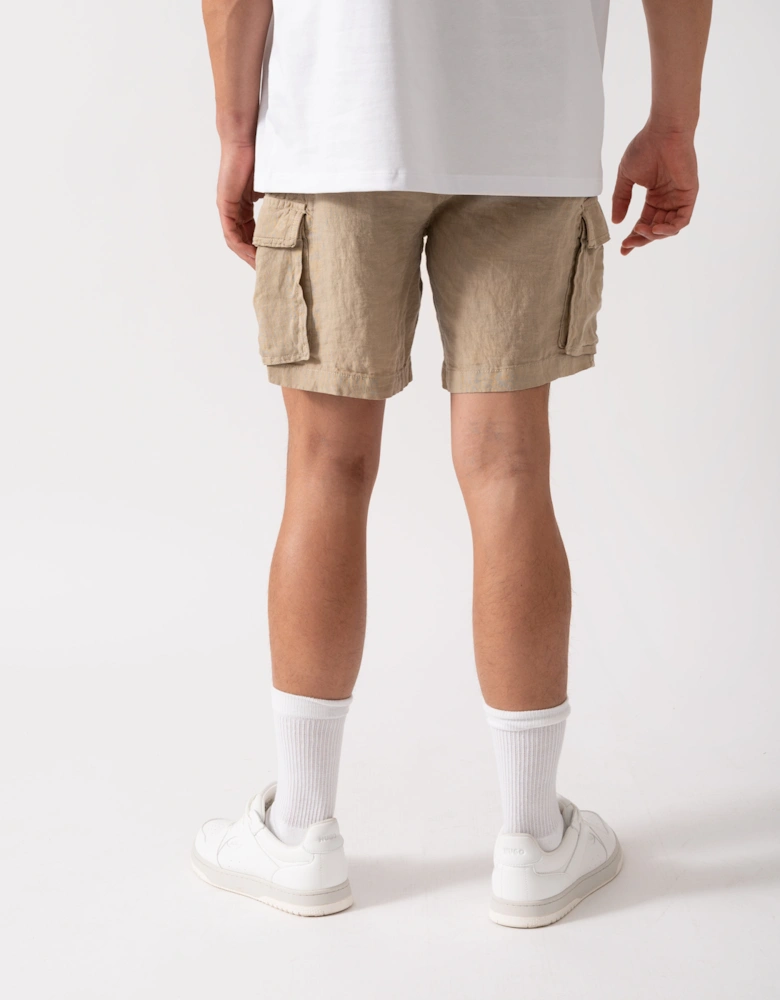 Mens Regular Fit Drawstring Linen Cargo Shorts - 270 Concrete Beige