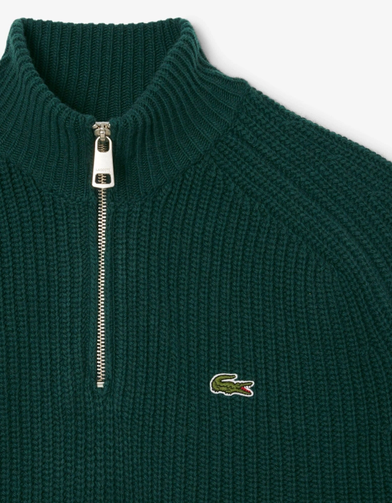 High Zip Neck Thick Rib Knit Mens Wool Sweater - Sinople YZP